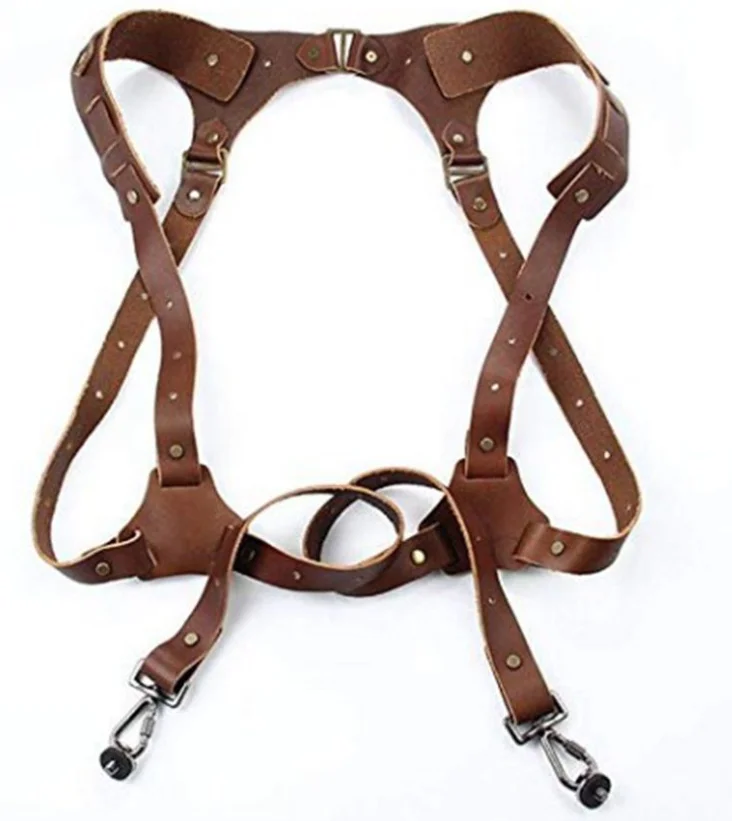 

brown real leather camera strap double shoulder camera strap