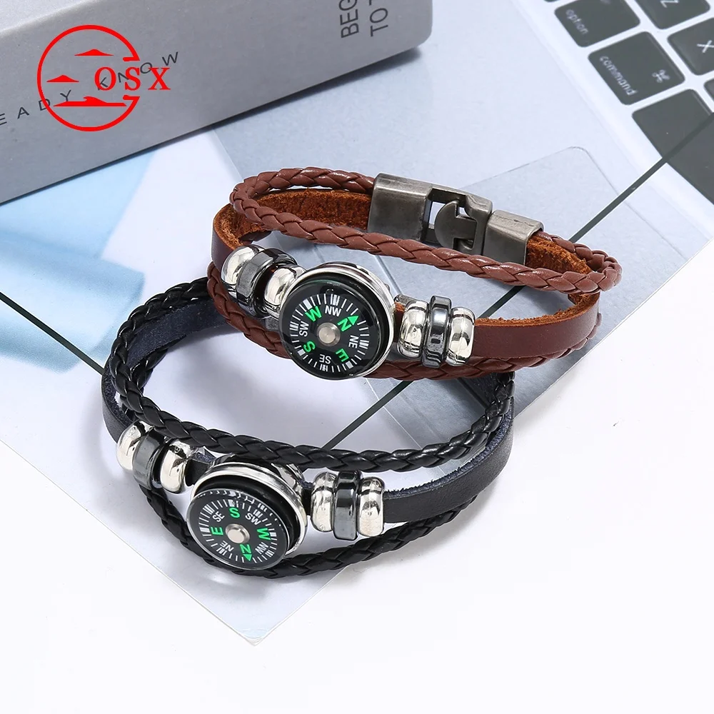 

Wholesale OSX Luxury Men's Magnetic Charm Couple Outdoor Jewelry Bracelet Leather Sport Viking Compass Bracelet, Picture shows