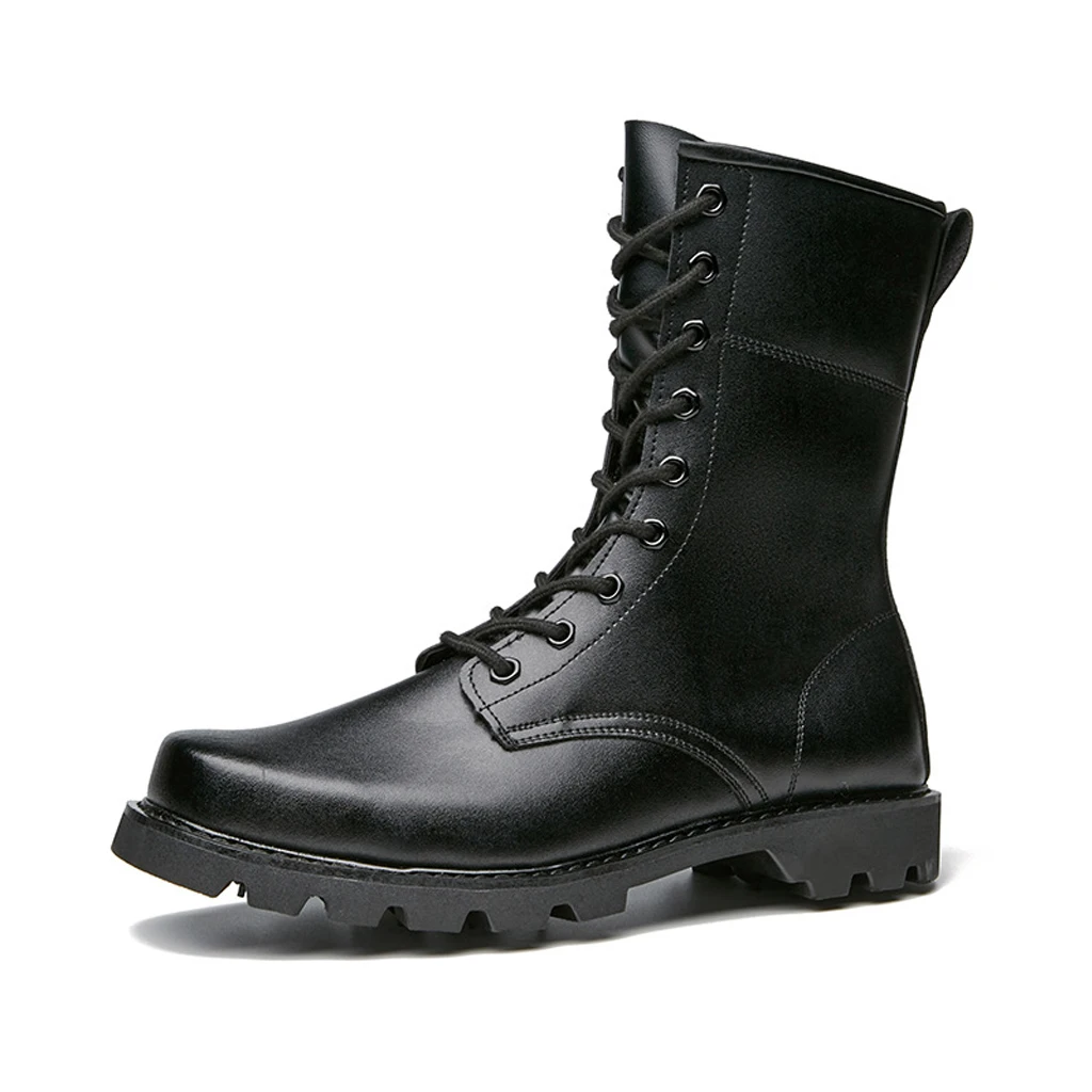 

Genuine Leather Boots Steel Toe High Ankle Martin Boots Men's Work Safety Shoes Black Outdoor Combat Boots Security Guard Shoes