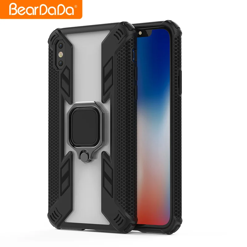 

Top quality Unique Design soft plastic clear hard pc shockproof magnetic ring holder phone case for Iphone XS back case
