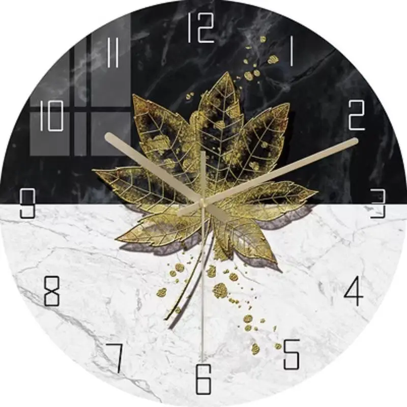 

New light luxury wall clock 12inch home glass clock modern minimalist maple leaf design, Shown in figure