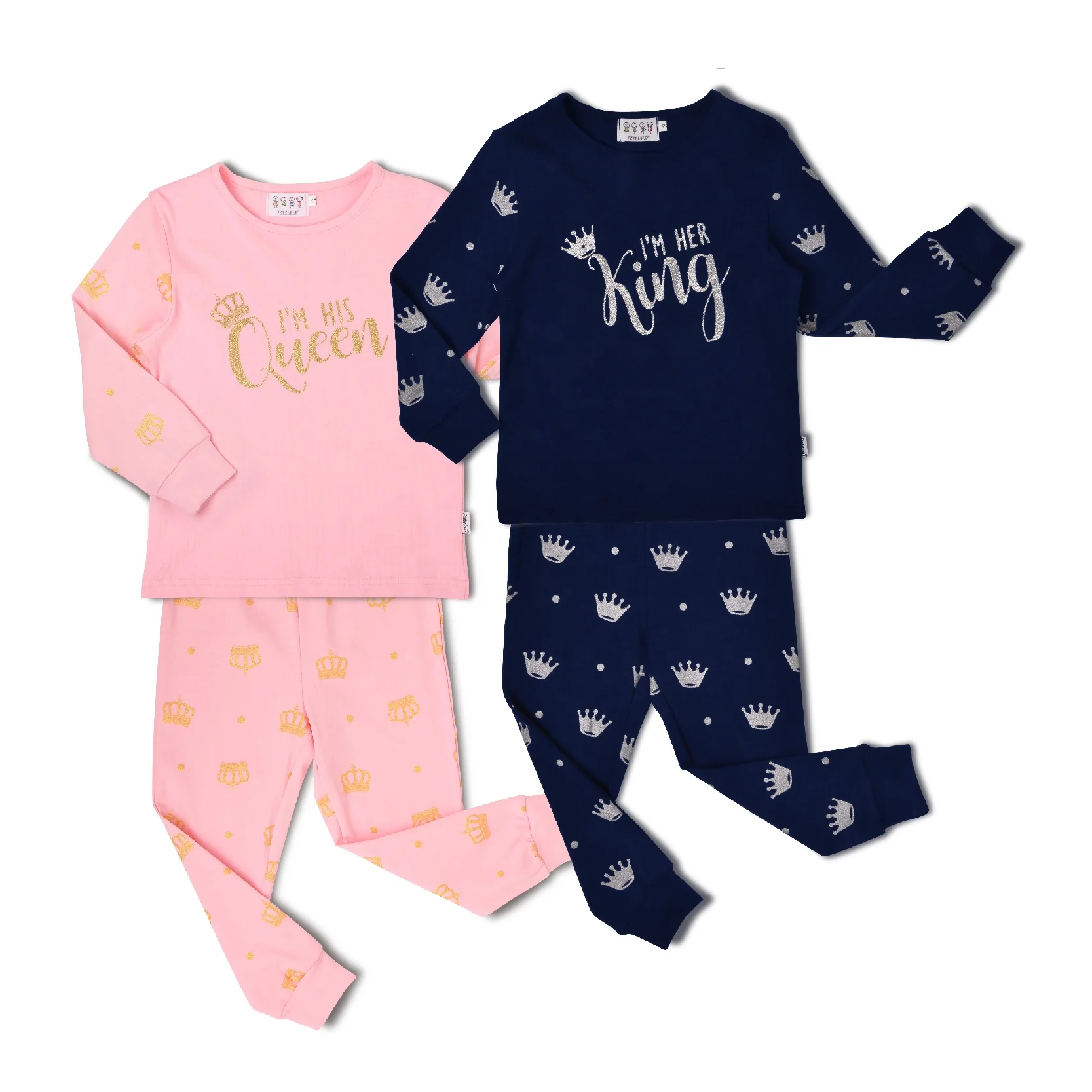 

Petelulu 2-10 Years New Arrival Queen Princess Pajama Children's 2pcs Long Sleeve Cotton Summer Pajamas Suits