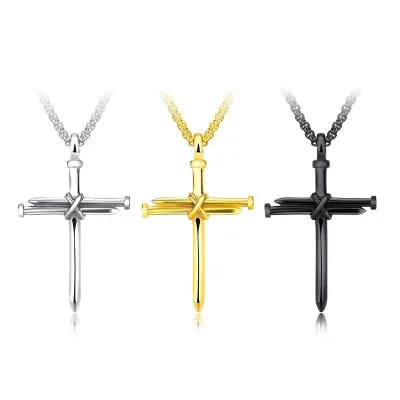 

Jachon European and American titanium steel casting steel nails cross-shaped men's personality men's necklace jewelry, As picture