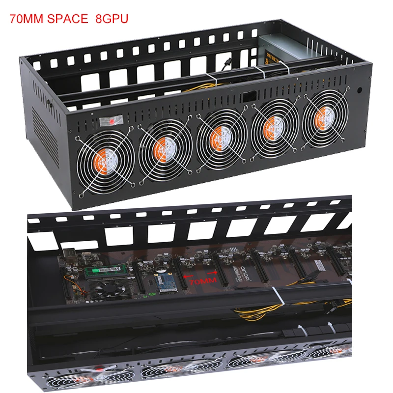 

in stock new cheap 70mm large slot spacing chassis case 8 GPU case with 3300w psu for 3080 3090