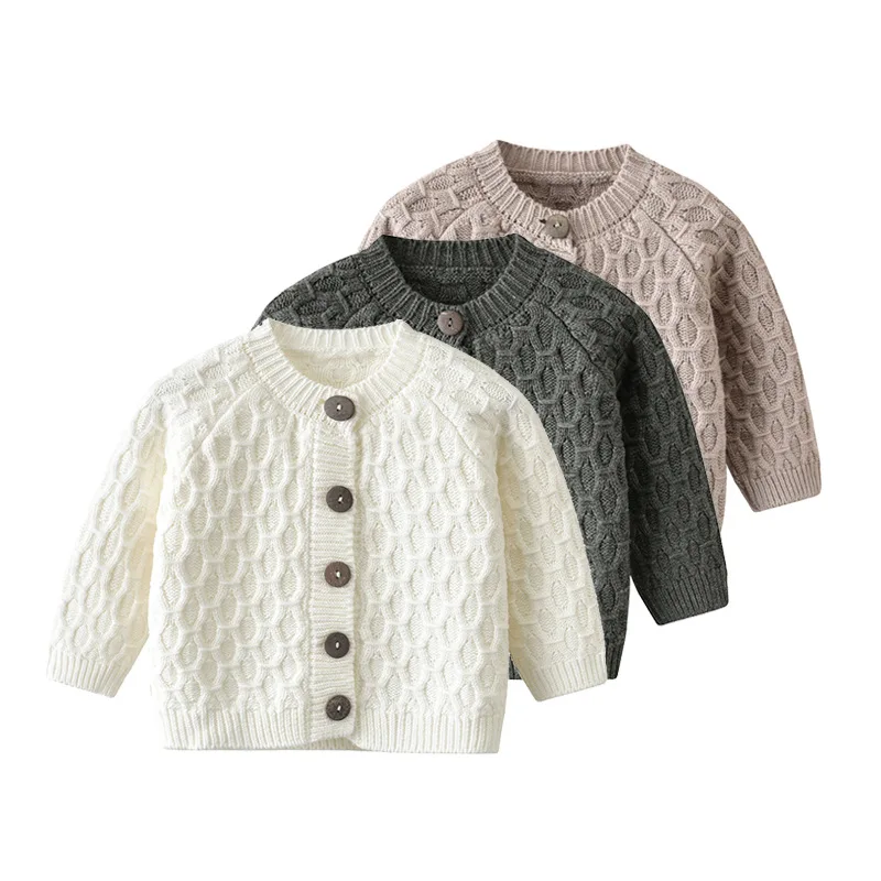 

Ins Popular Diamond Lattice Long Sleeve Baby Cotton Knitted Cardigan Sweater