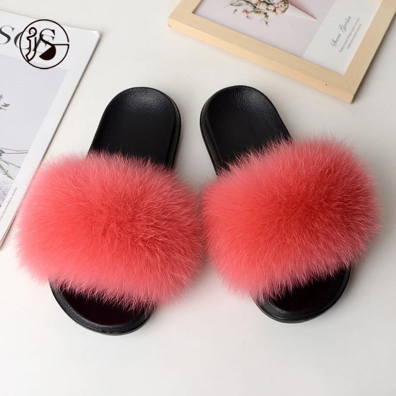 

Real fox fur slippers 2021 Colorful fur slides custom soft warm women slippers bedroom slippers, Picture
