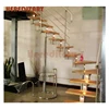 Prefab indoors metal stringers l shaped models staircase with led stair light