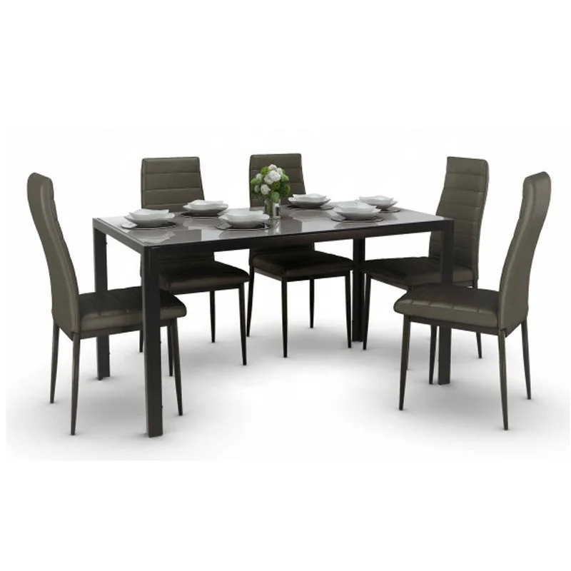 
High Quality cheap Modern Design Dining Room furniture 8mm black tempered glass Dining Table set 