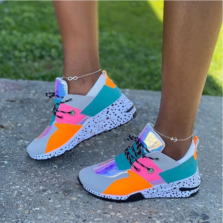 

High Quality Patchwork Color Casual Shoes Women Comfortable Wedge Platform Sneakers Shoes Lace Up Sports for Ladies