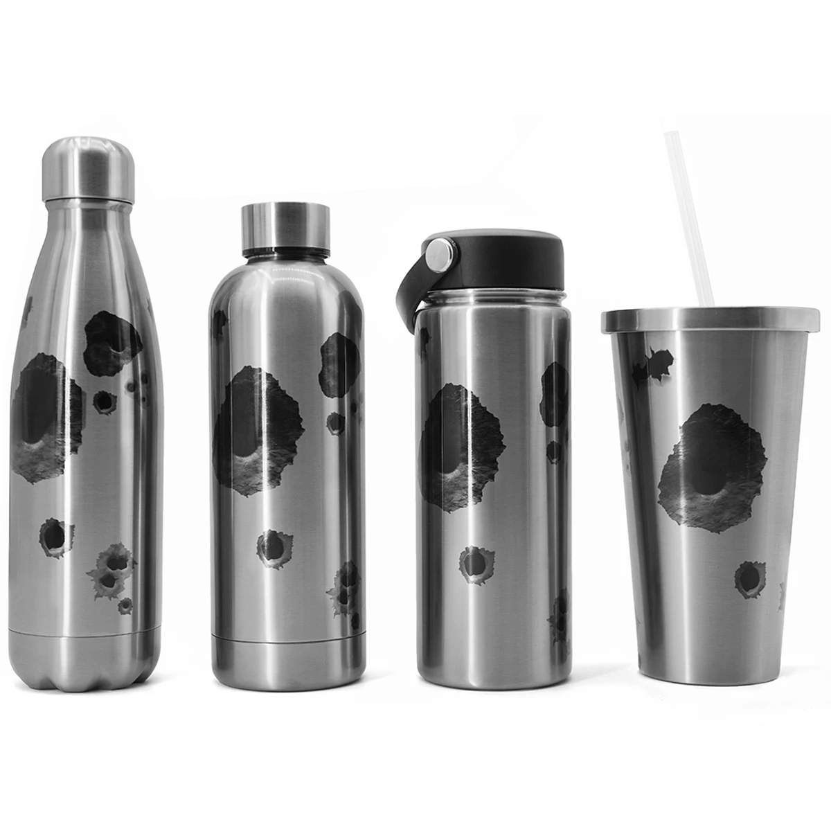 

Custom Wholesale Unique Design Bullet Hole Pattern Insulated Stainless Steel Sports Water Bottle Outdoor Shaker Bottle, Customized color acceptable