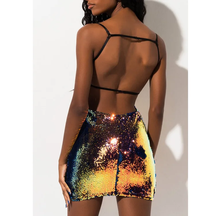 

Womens Clothing Halter Skirt Sequin Backless Tube Club Bodycon Dress