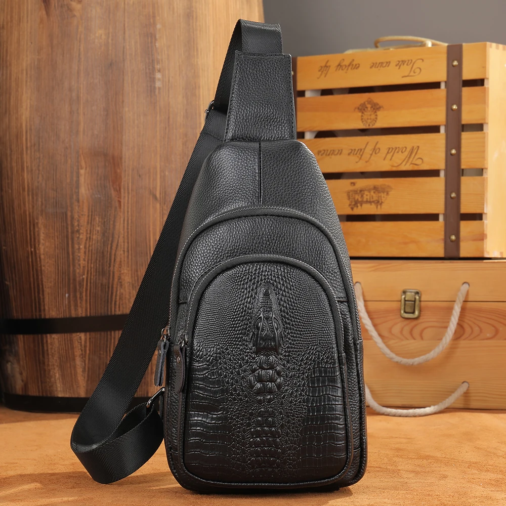 

Marrant Men Chest Pack Crossbody Bag Luxury Design Durable Leisure Fashion Men's Genuine Leather Chest Sling Bag, Black