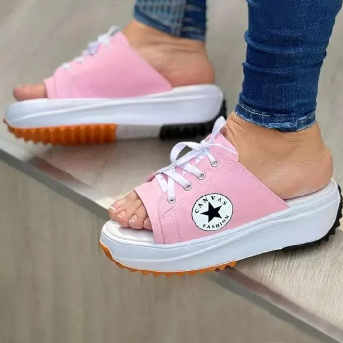 

Hot Sale Women White Shoes Bandana Casual Shoes Woman High Heel Slipper Women Ladies Slides Shoes 2022, Picture shows