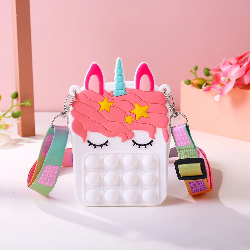 

supper cute unicorn purses cartoon kids cross body bag silicone bag animal lovely coin purse for fidget push pop bubble purse