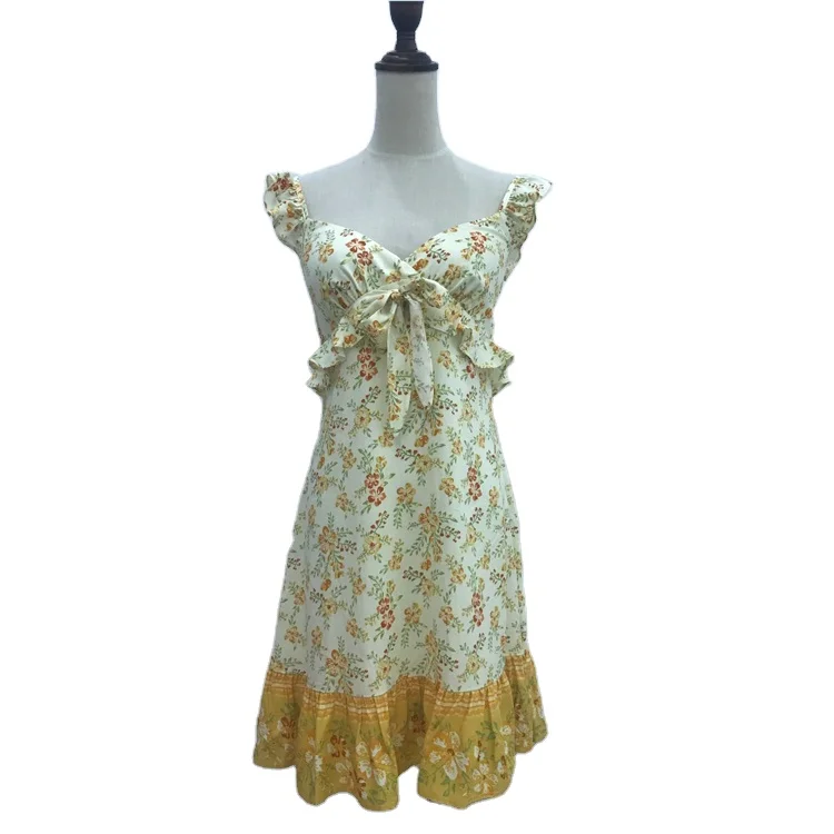 

Mini Ruffle Summer Women Flower Printing Beach Casual Dress