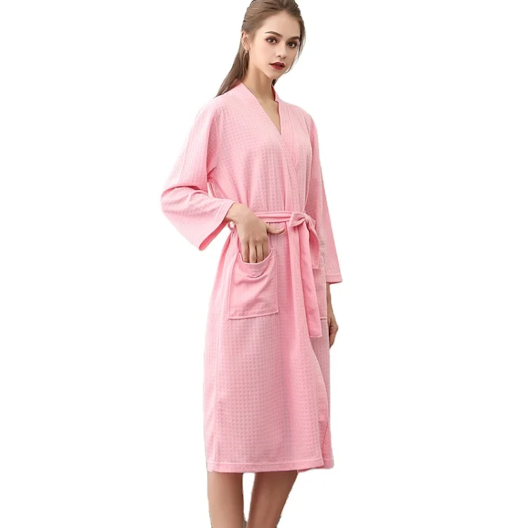 

Summer Sexy Robes Cotton Collection Lightweight Long Sleeves Waffle Couple Nightgown Hotel GRS Certificated Bathrobe