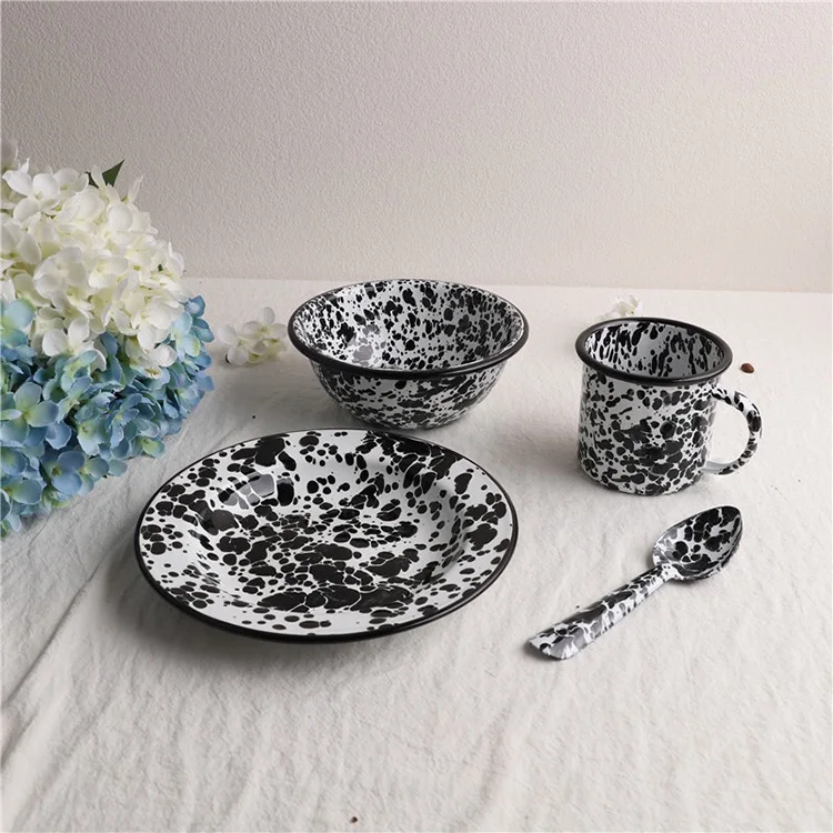 

nordic style Mugs Speckled Blue Metal splatter Enamelware set for Travel, Camping, Backpacking Drinking Glass, Marble pattern