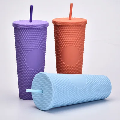 

Ready to shipping stock plastic acrylic tumbler cup glitter matte in bulk grid studded cup tumblers with lid and straw, 26 kinds of color