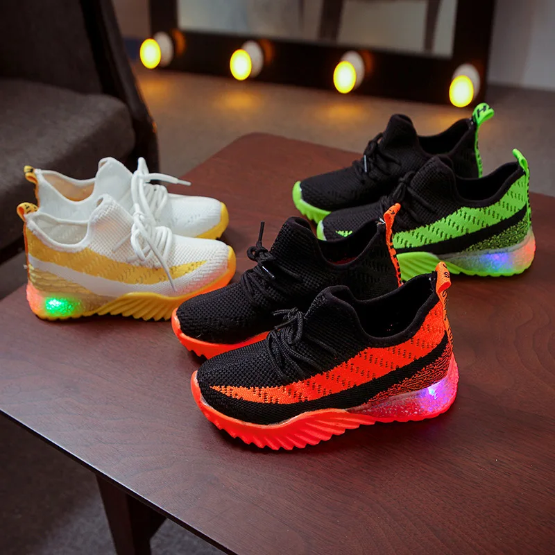 

2021 Mesh Knit Baby Girls Boys Zapatos Con Luces Sneakers Causal Led Children Kids Lighting Shoe With Light For Toddler