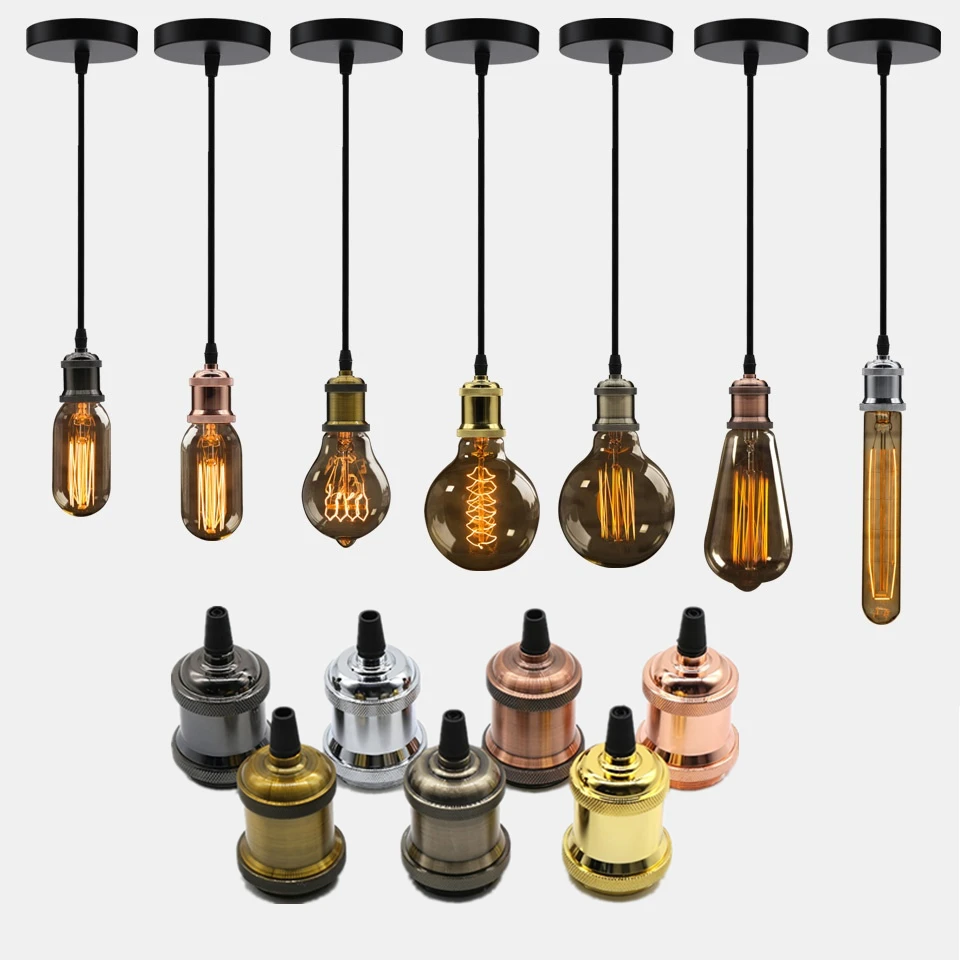 Vintage Pendant Lights E27 Lamp Holder Socket 110V 220V Ceiling Screw Fitting E27 Lamp Bases Retro Edison Lamp Holder With Cable