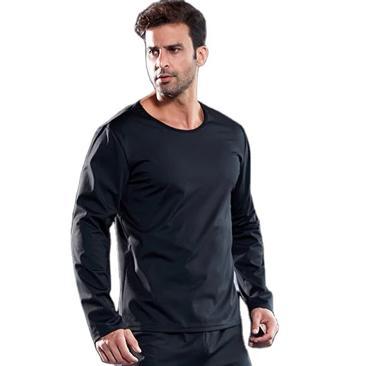 

High Quality Stretch Heat Gathering Quick Wicking Fat Burning Slim Fit Sport Top Fitness Training Mens Long Sleeve Gym Shirt, Black