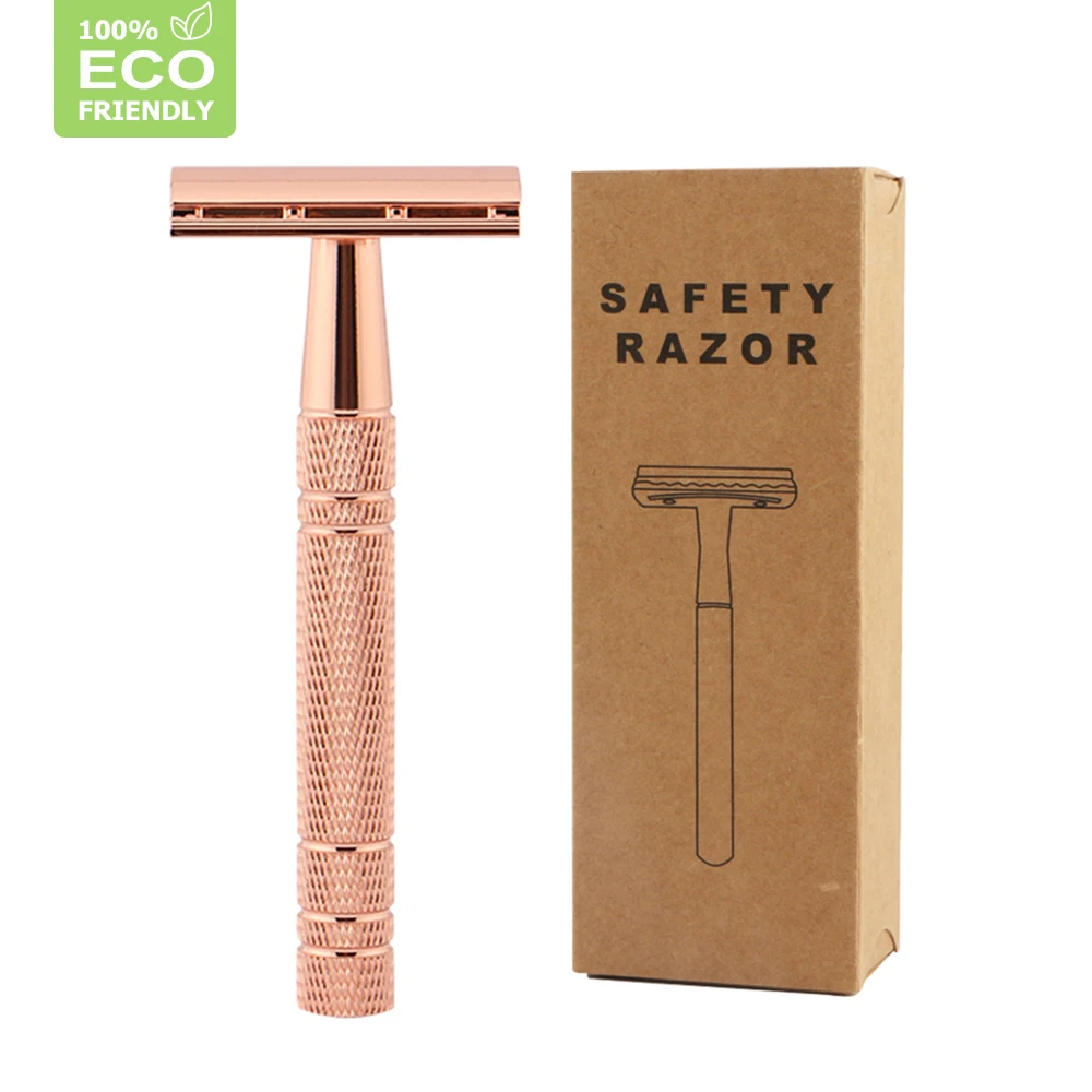 

Men's Body And Face Shave Matte Rose Gold Twin Blade Safety Shaving Razor With Replacement Blades, Rose gold/black