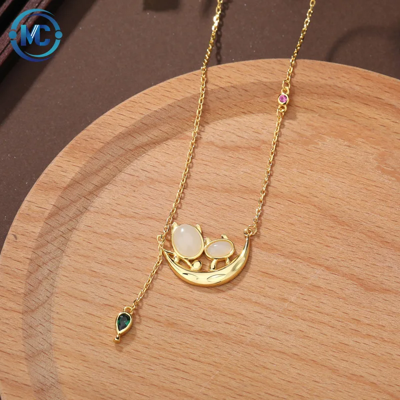 

Hot Sale Hetian Jade Pendant Fashion S925 Sterling Silver Necklace Gold Plated Female Pendant, Colors