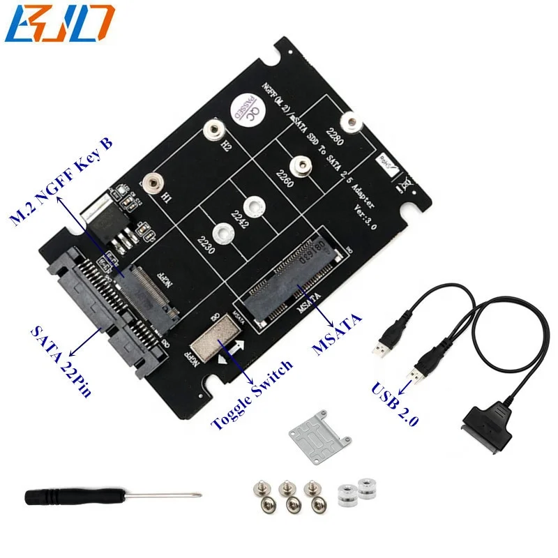 

M.2 NGFF B-Key to SATA 3.0 22Pin Adapter Riser Card with 20CM SATA to USB Cable for M2 SATA-Bus / MSATA SSD, Black