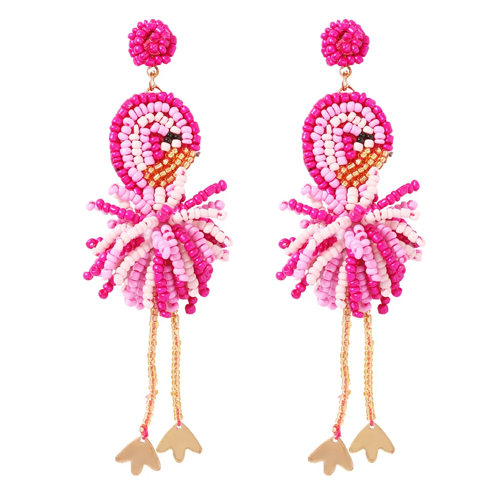 

Fashion Jewelry Acrylic handmade Animal Bird Seed Bead Flamingo Aretes Earrings for women