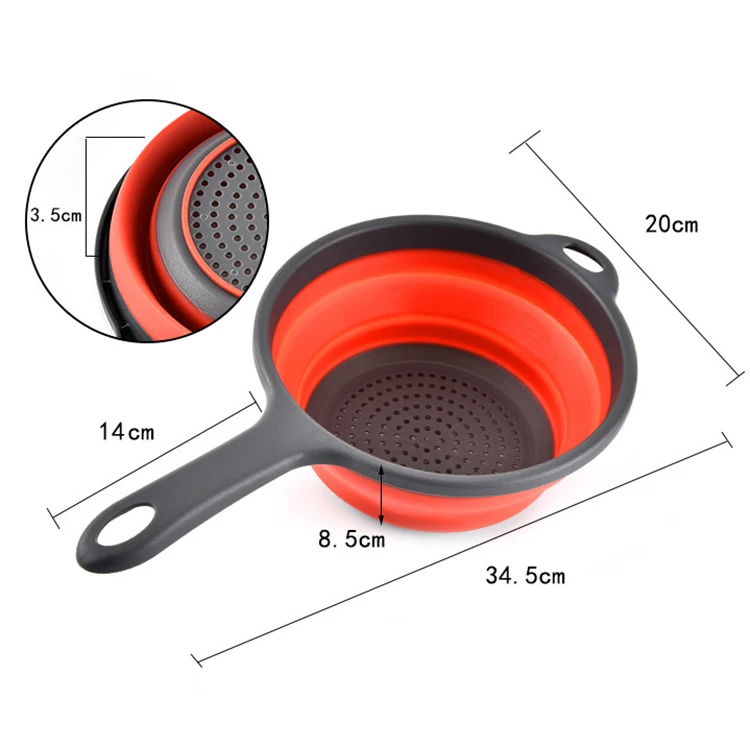 Manufacture Kitchenware Large Kitchen Small Silicone Collapsible Plastic Round Colander