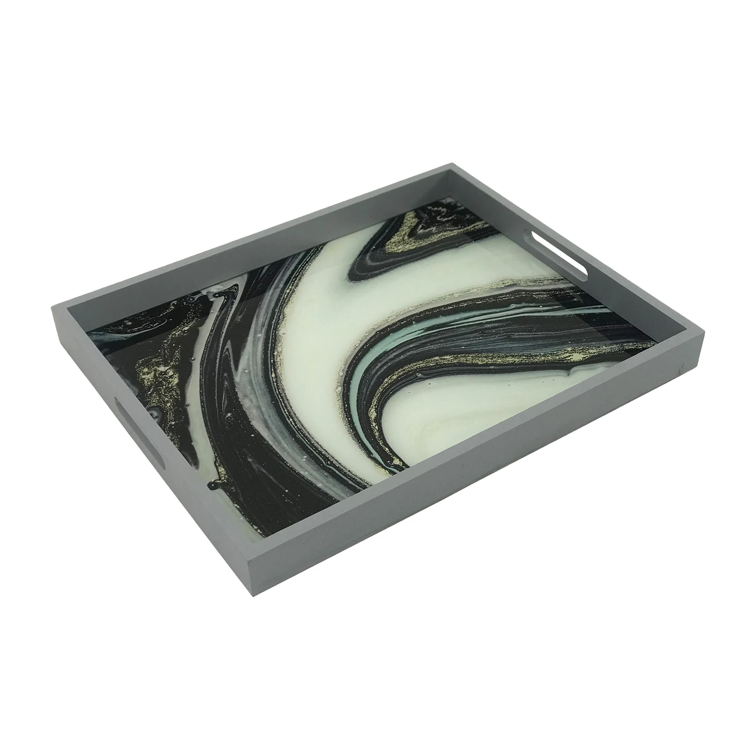 Luxury Black Marble Tray With Black Gold Foil Handles Decoration Glass Serving Tray Buy Gold