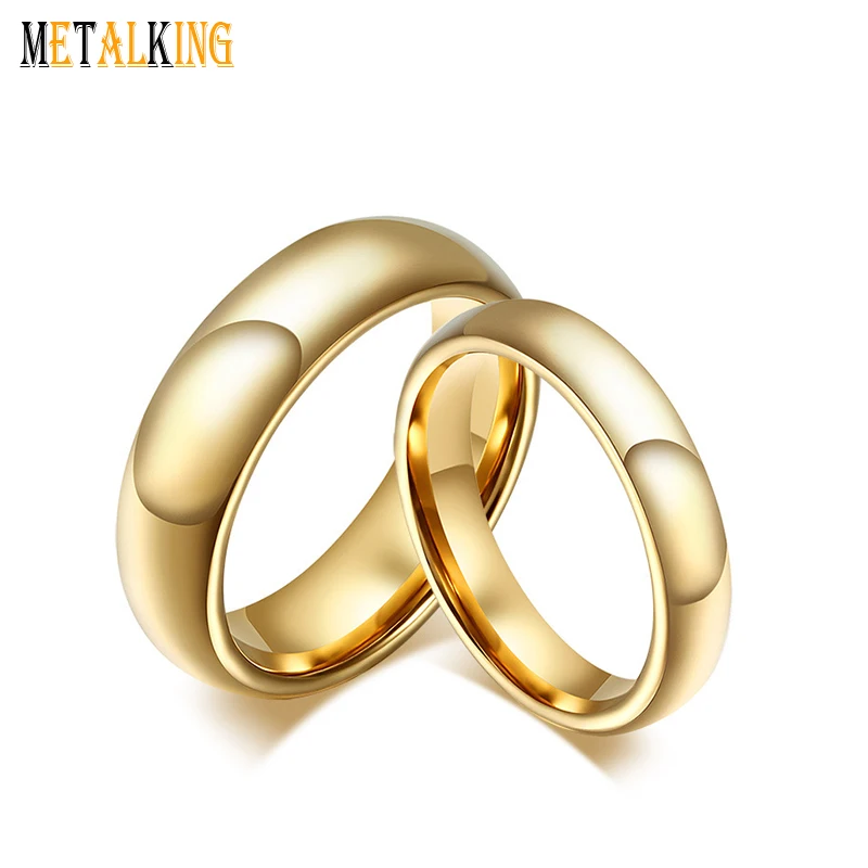 

6mm 4mm Classic High Polished Gold Couples Tungsten Wedding Band Ring