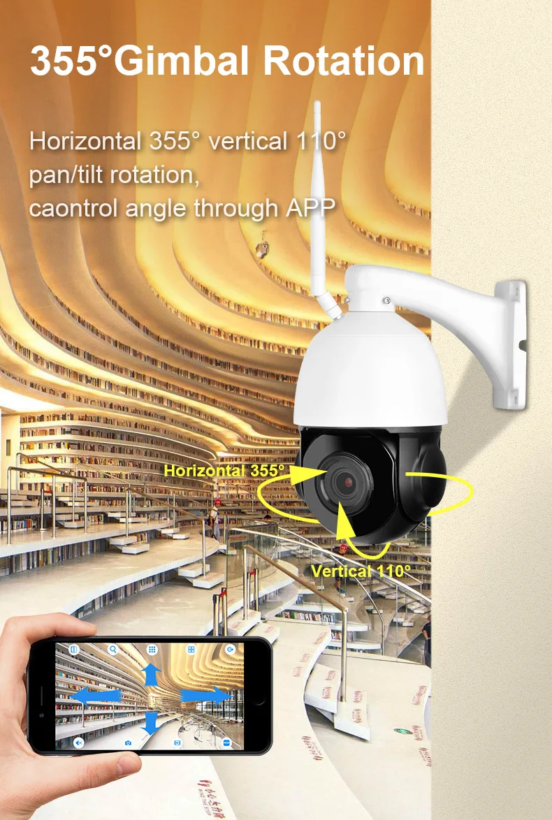 5MP Outdoor PTZ Wireless IP Camera 5X Zoom Wifi Auto Tracking of Human CCTV Camera