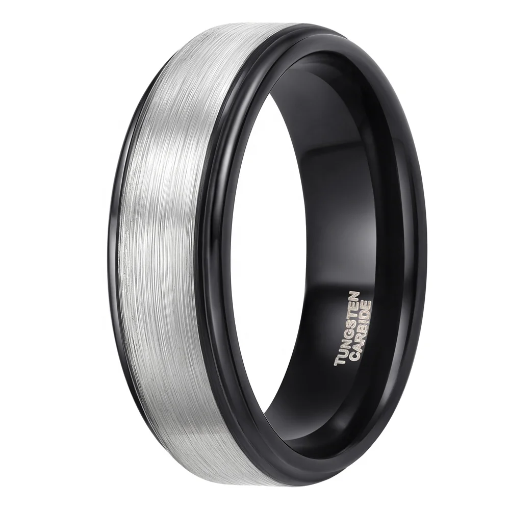 OAHLAN Fashion Tungsten Carbide Rings 8mm Men's Brushed Wedding Band Black Engagement Ring Comfort Fit Anti Rust Waterproof