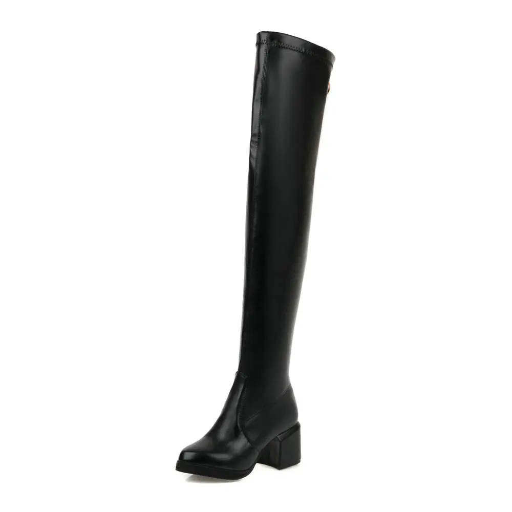 
Over The Knee Stretch Boots Women Pointed Toe Block Heel Thigh High Boots For Ladies Full Zip Winter Platform Boots 