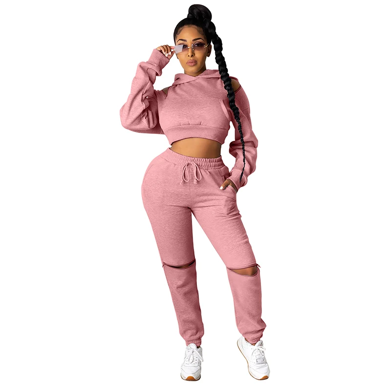 

New design sexy two Piece hoddies and Butt Lifter Yoga Pants sweatsuit pink track suit