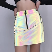 

China factory hot sales low MOQ ladies rainbow reflective skirt women