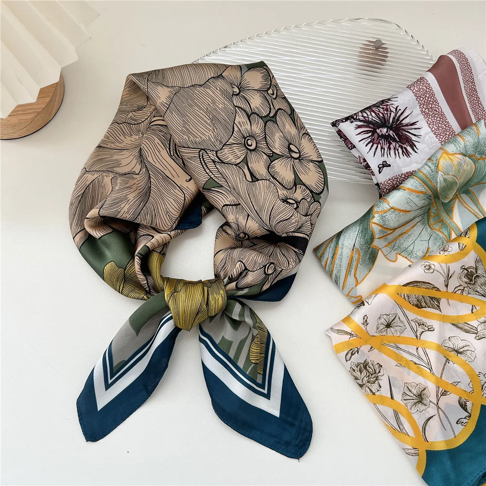 High-end Silk Scarf Lady 70*70cm Polyester Silk Square Scarf Women Soft Satin Headband Foulard Bag Ribbon