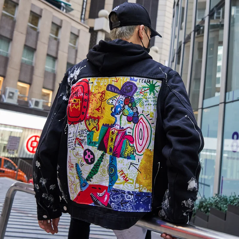 

Wholesale fashion ink printing embroidery logo black denim jeans jacket men