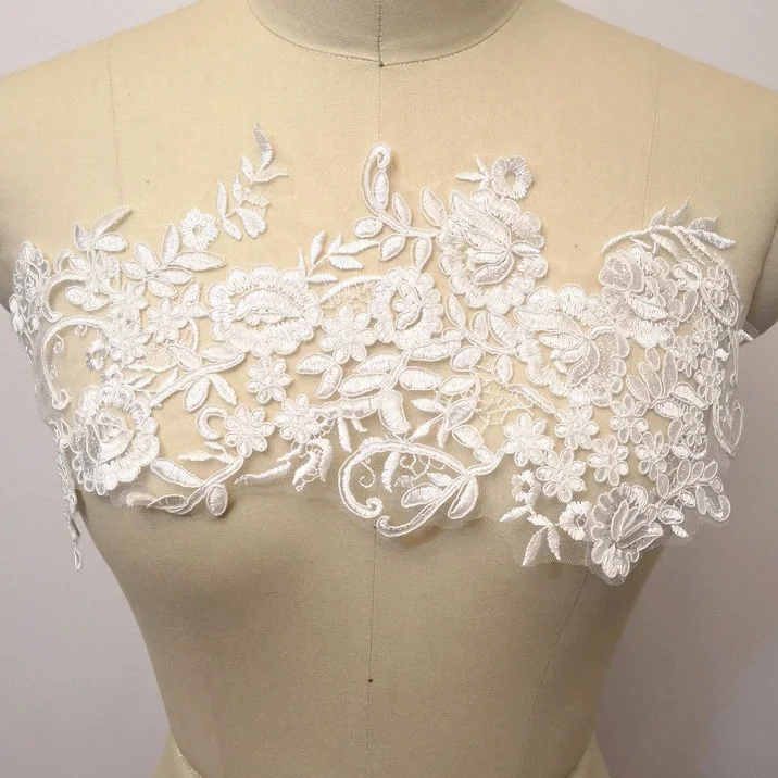 

Bridal halter white floral lace applique embroidery, Accept customized color