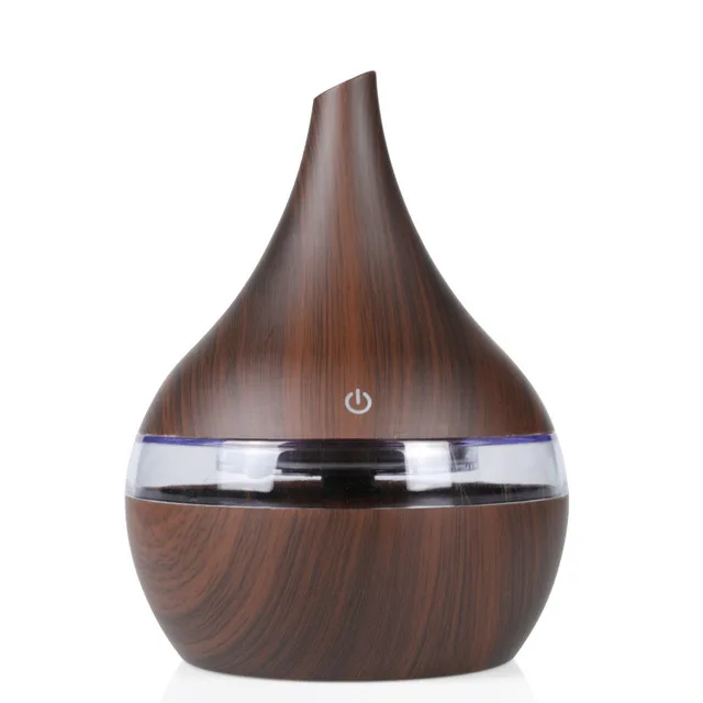 Round Mouth Wood Grain Aroma Essential Oil Diffuser Humidifier 300L for Office Home Study Yoga Spa with 7 Color Lights