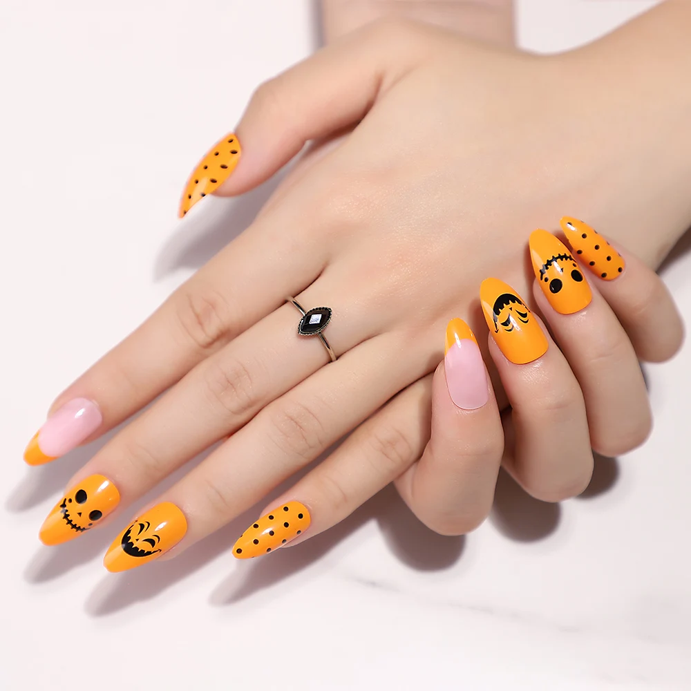 

Best Price Custom  Strongest Opaque UV Finish Almond Halloween Clear Full Cover Press on nails, Multi color