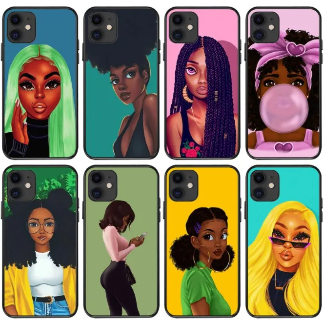 

For iPhone 12 Pro 6.1 2021 TPU UV Fashion Black Girl Black Phone Cases for Apple IPhone 7/8Plus XR Xs Max 11Pro 11 Pro Max Case