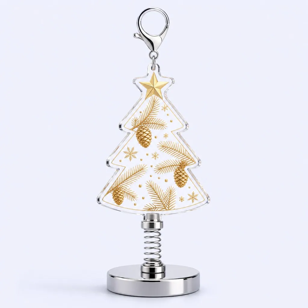 Golden Pine Christmas Tree Spring Keychain