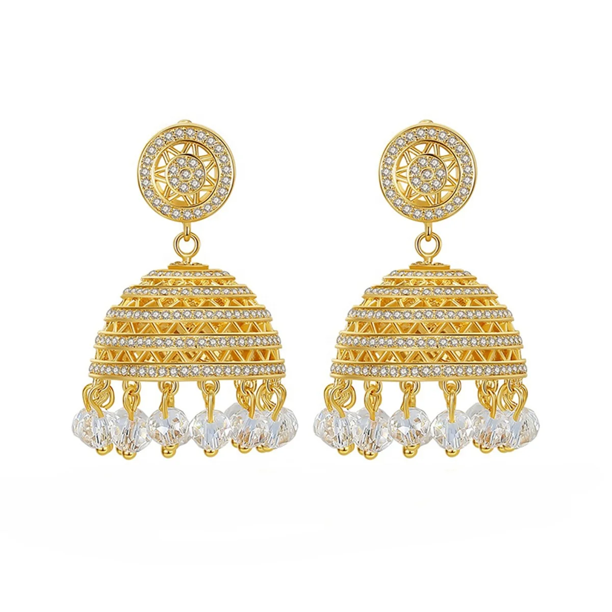 

Vintage lantern zircon luxury tassel wind bell temperament gift women tradition indian earrings jhumka