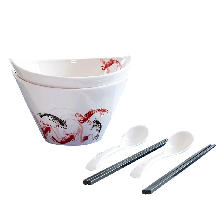 32oz Japanese Koi Style Handpainted Porcelain Ramen Noodle Bowl With