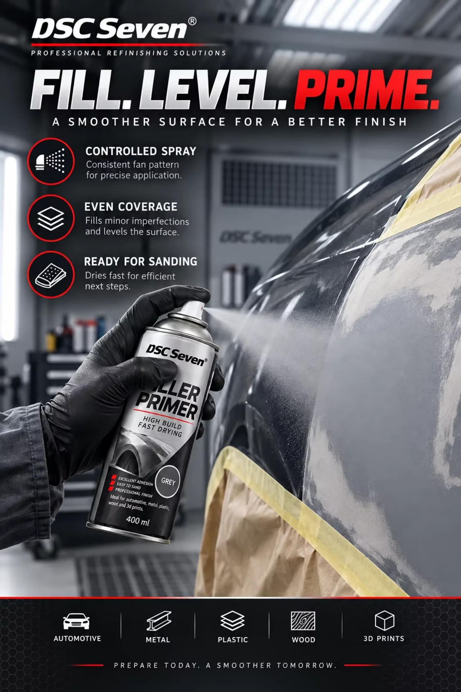 400ml Black Acrylic High Build Filler Primer Spray Quick Drying Easy Sand Anti-Rust Base Coat Paint for Auto Body Furniture