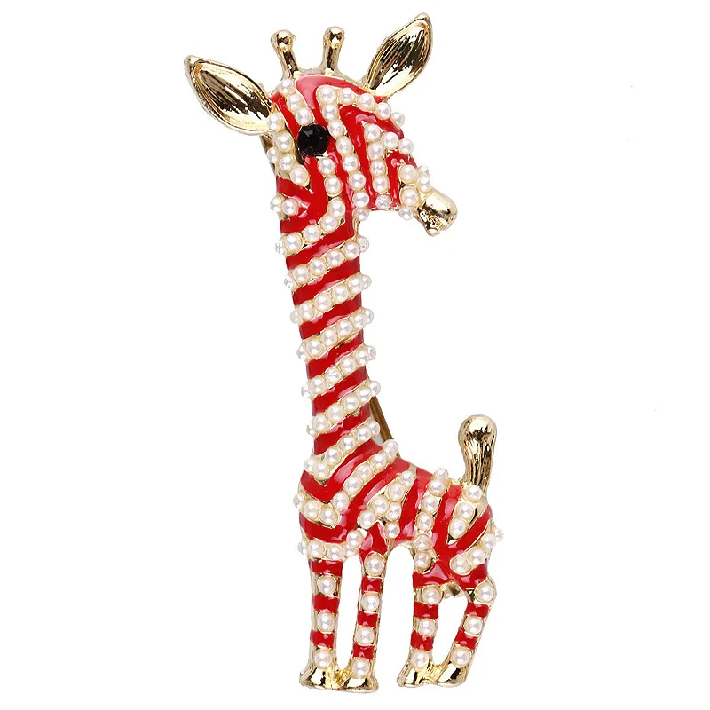

Girlfriend Gift Metal Zinc Alloy Jewelry Enamel Pearl Animal Giraffe Brooch