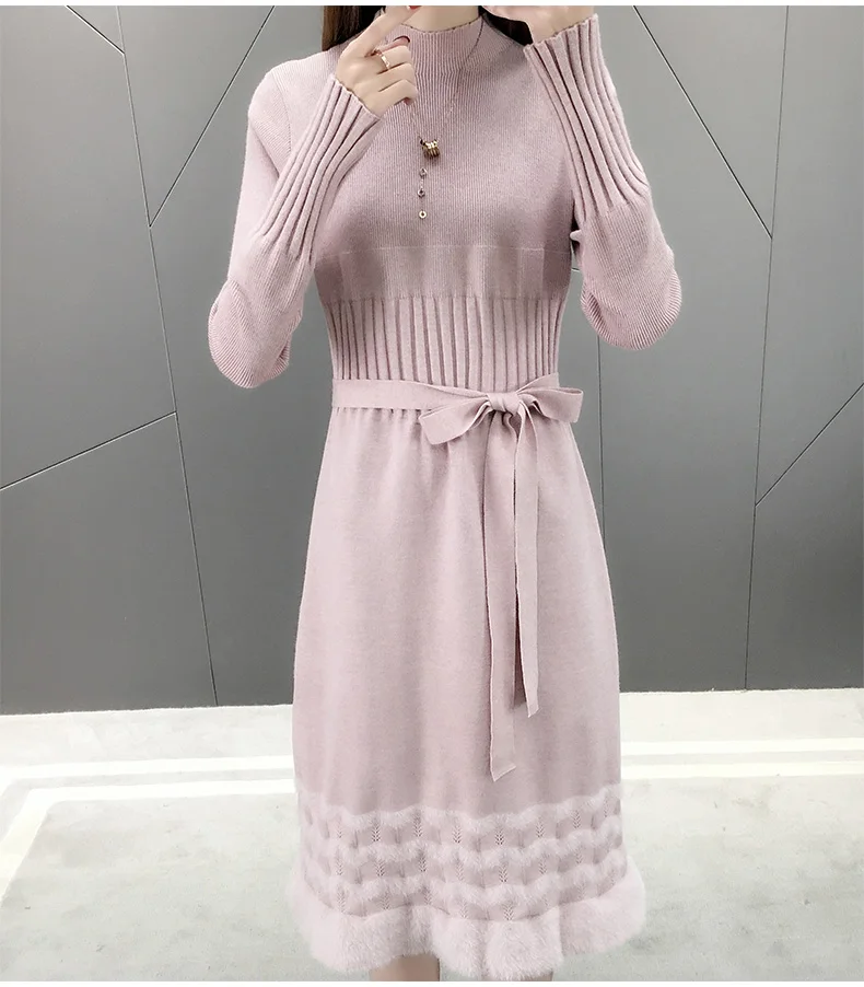 

2020 spring new arrival high neck slim fit lovely girls long sweater