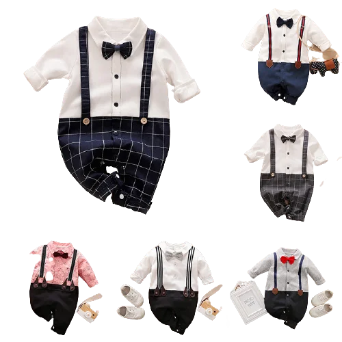 

2021 Summer short sleeve One piece turn down collar stripe plaid Bow tie crawl clothing suit kids baby romper for new style, As pic shows, we can according to your request also